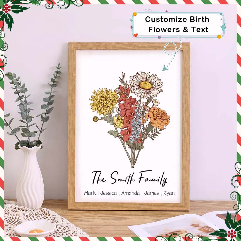 50%OFF⭐️Birth Flower Family Bouquet Personalized Names Frame