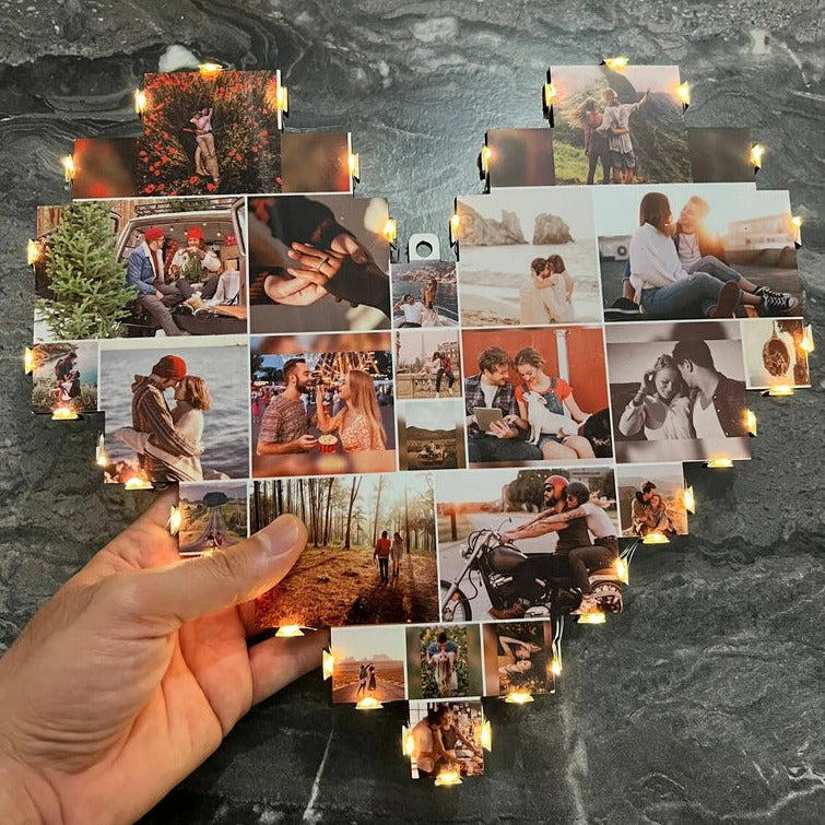 Custom Heart Shape Photo Collage Lamp with Photos