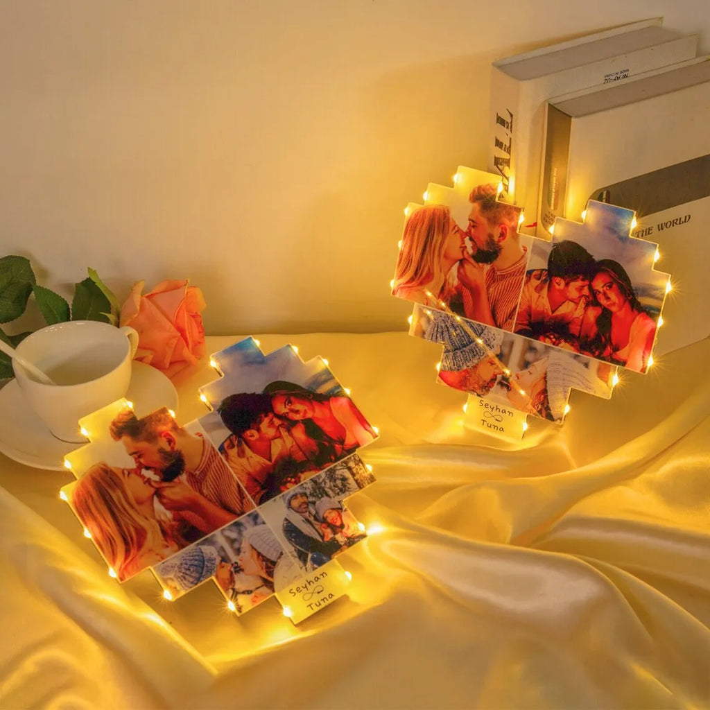 Custom Heart Shape Photo Collage Lamp with Photos