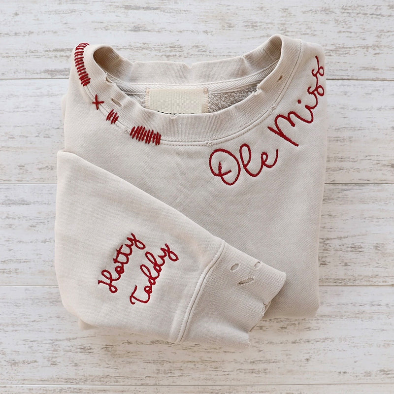 💕Vintage Custom Crew-Embroidered Hand Sweatshirt💕Hoodie