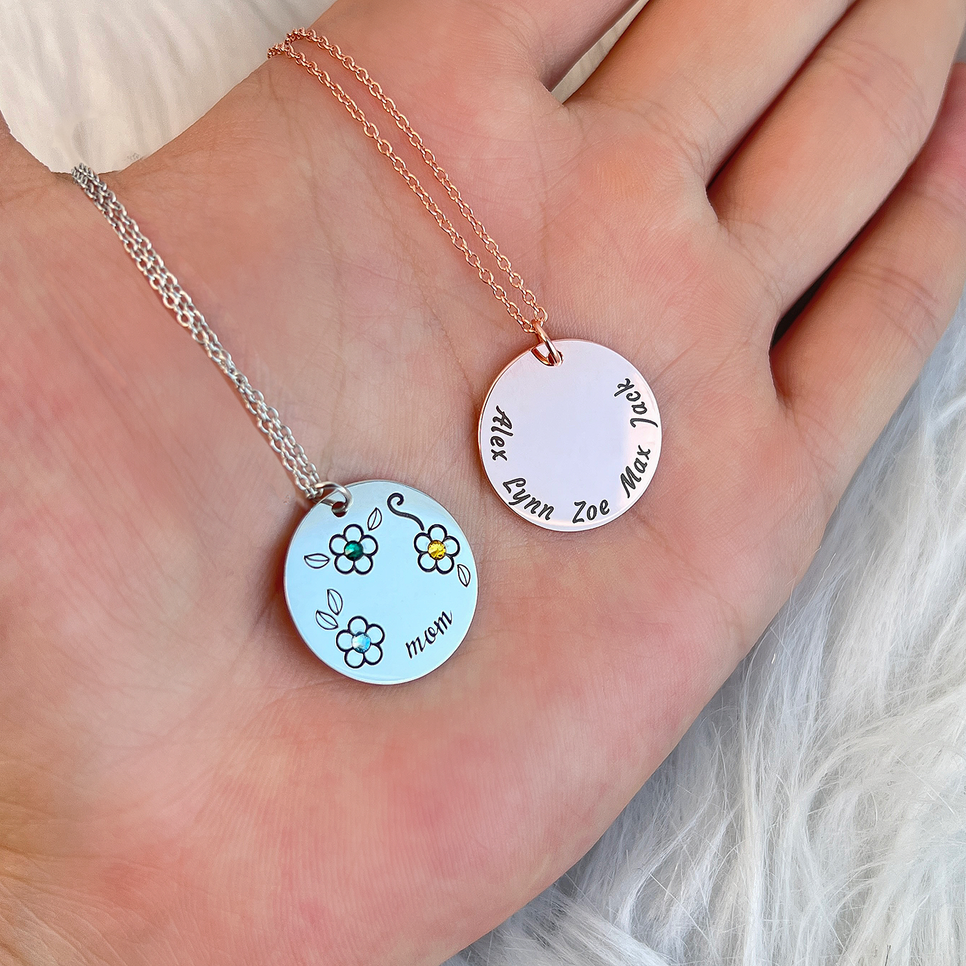 Personalized Engraved Birthday Flower Necklace