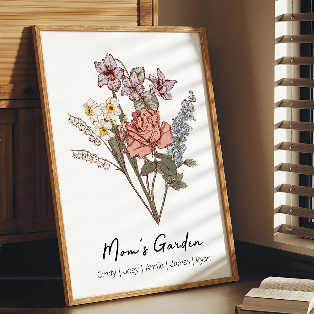 50%OFF⭐️Birth Flower Family Bouquet Personalized Names Frame