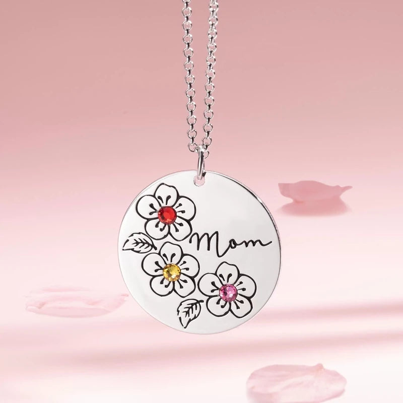 Personalized Engraved Birthday Flower Necklace