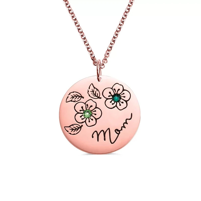 Personalized Engraved Birthday Flower Necklace