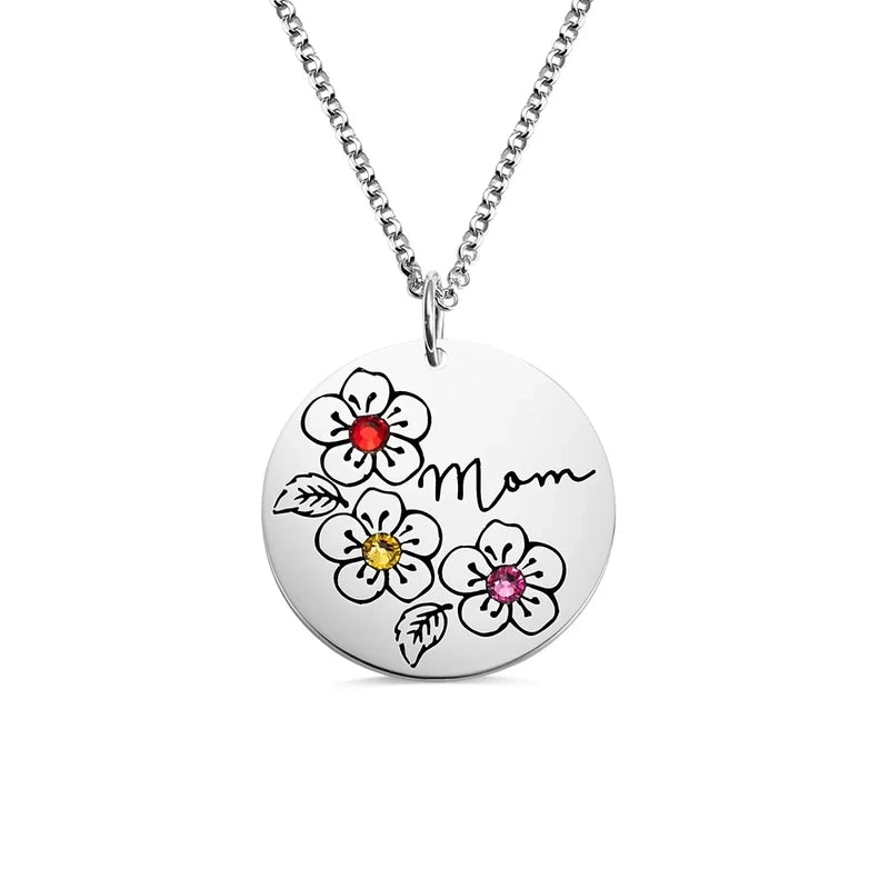 Personalized Engraved Birthday Flower Necklace