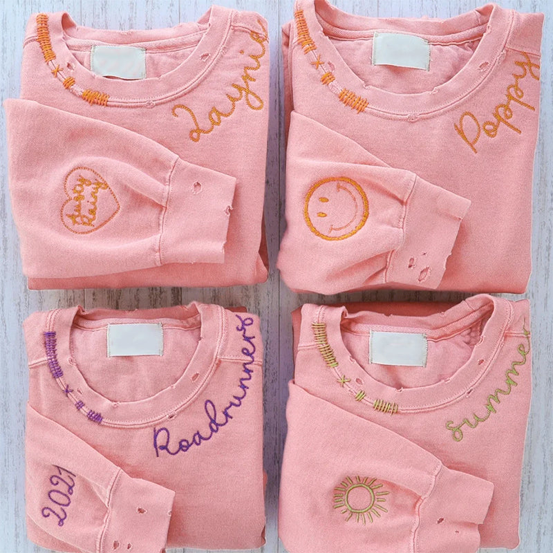 💕Vintage Custom Crew-Embroidered Hand Sweatshirt💕Hoodie