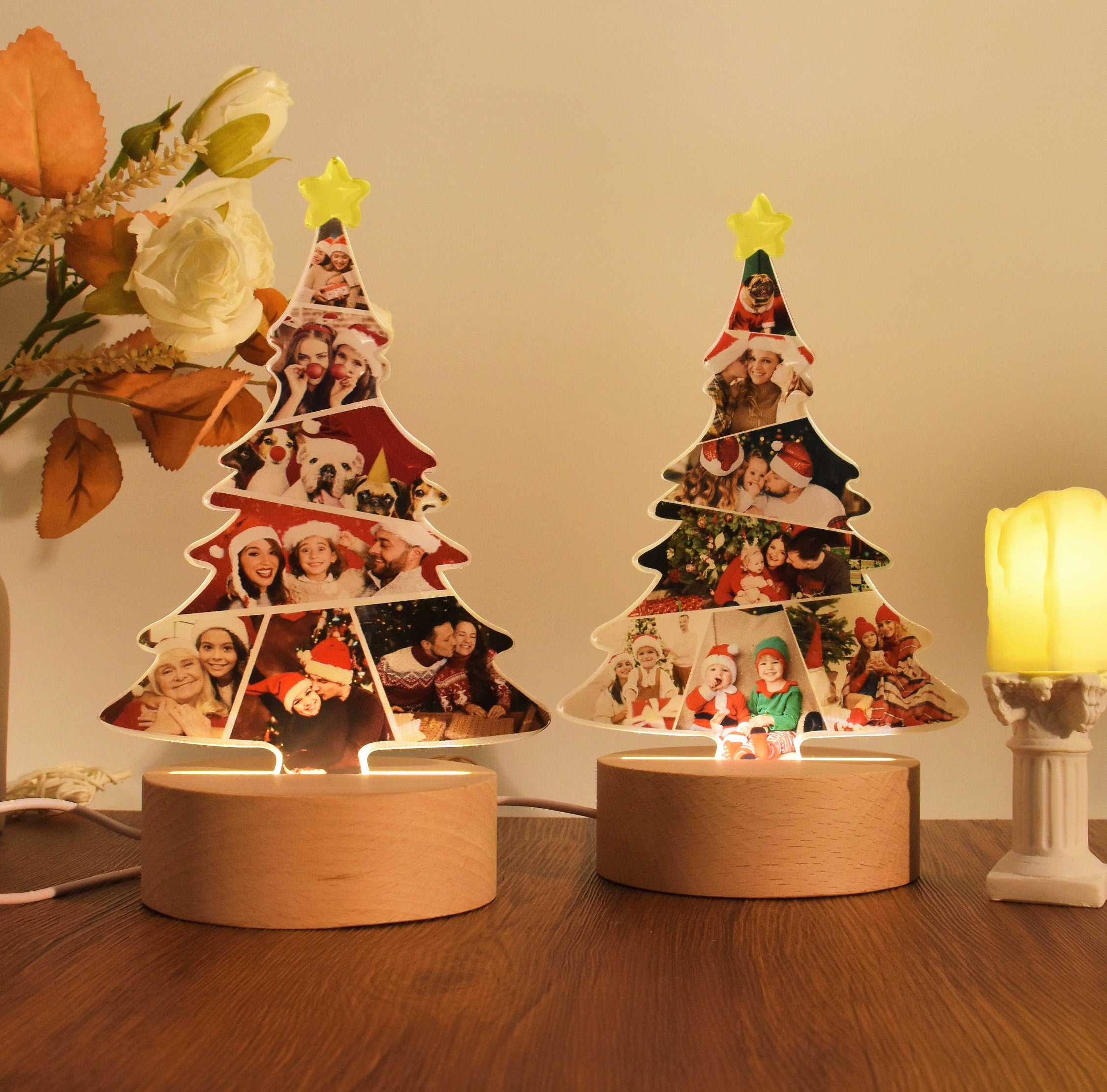 Custom Christmas Tree Shape Photo Collage Lamp with Photos 🎄