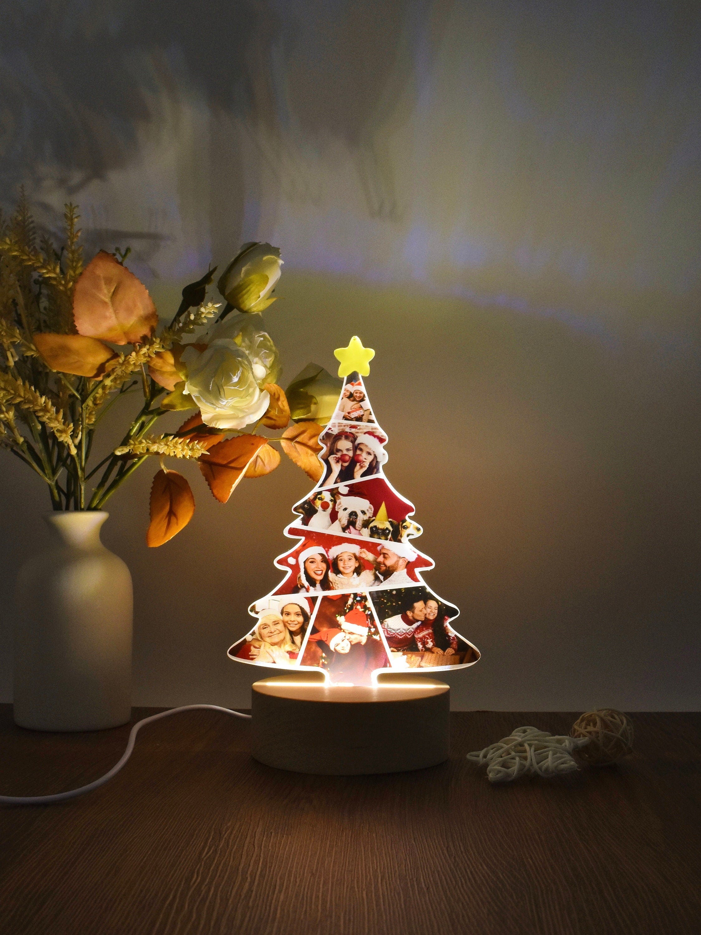 Custom Christmas Tree Shape Photo Collage Lamp with Photos 🎄