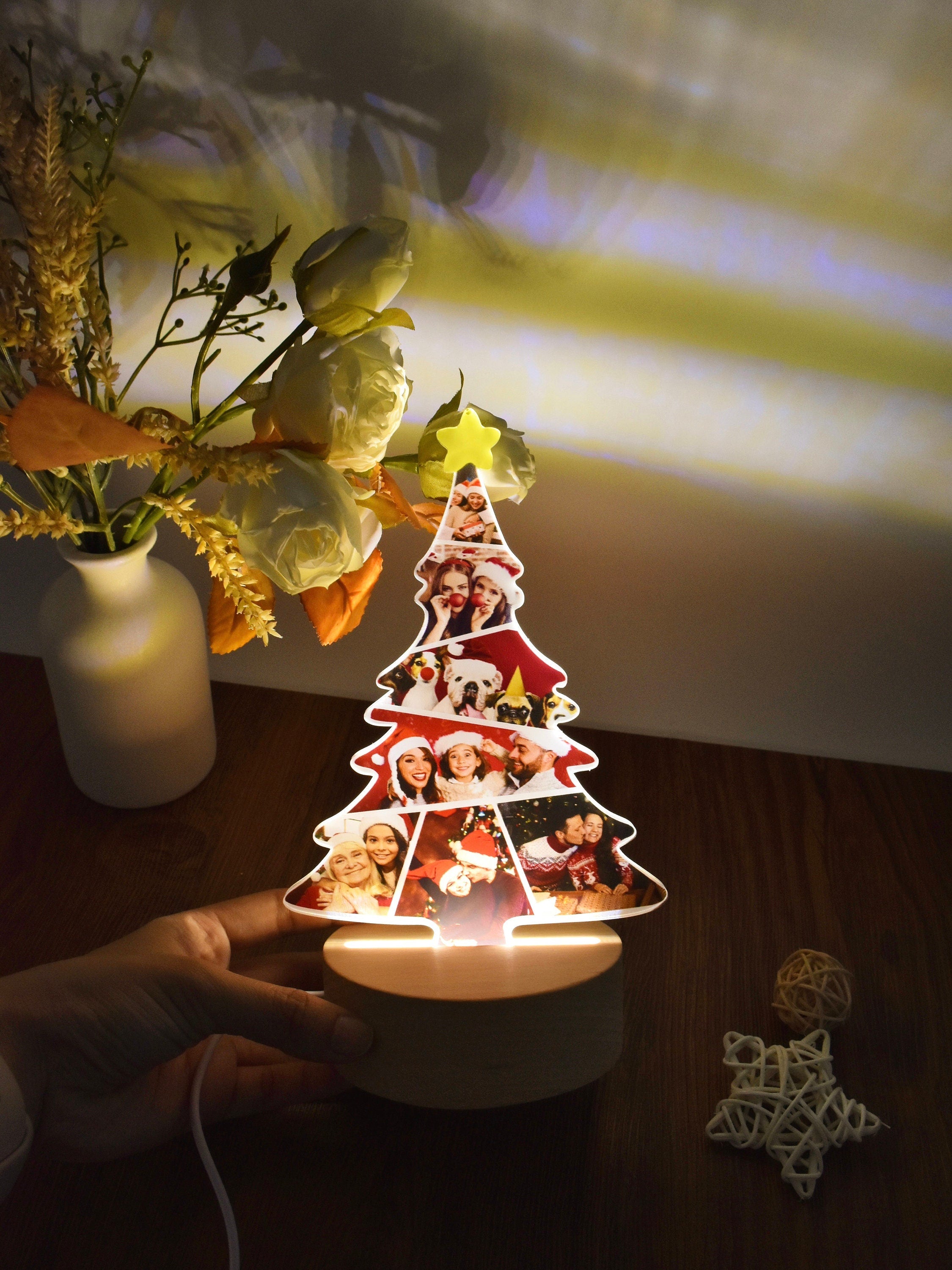 Custom Christmas Tree Shape Photo Collage Lamp with Photos 🎄