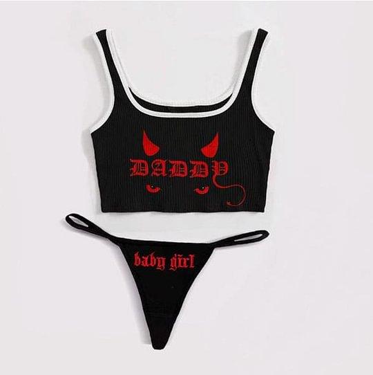 Demon Printed Tank Top Thong Set