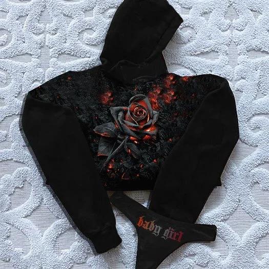 Dark Rose Print Sports Hoodie Set