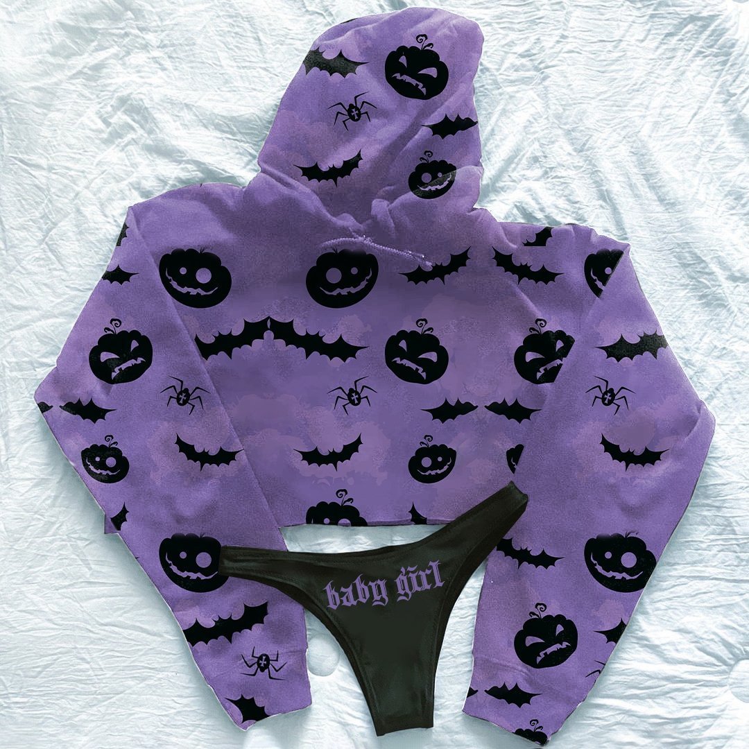 Bat Pumpkin Printed Sports Hoodie Suit Set