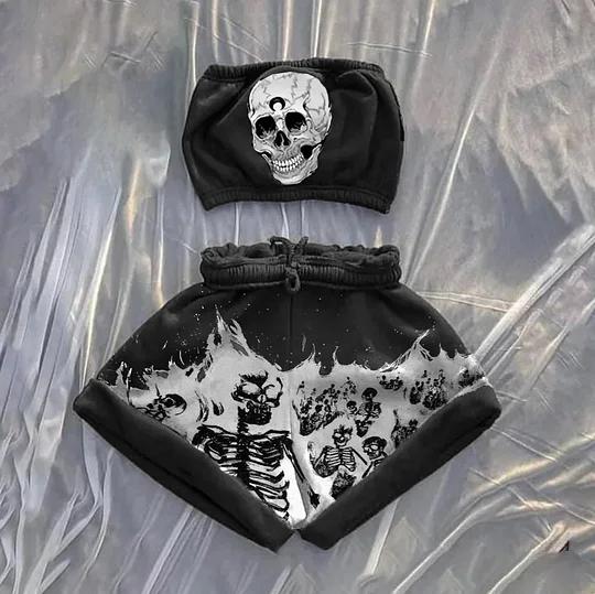 Halloween Skull Bandeau Shorts Set