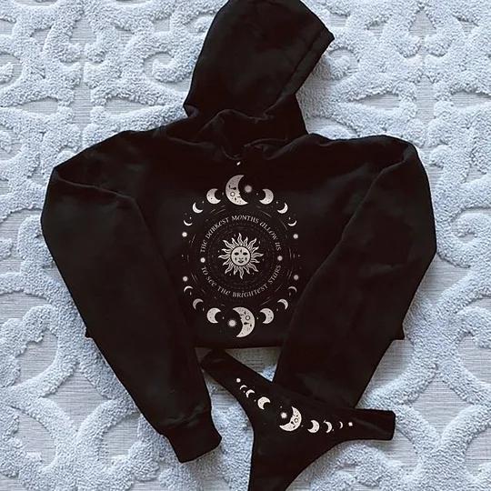 Sun Moon Star Print Sports Hoodie Set