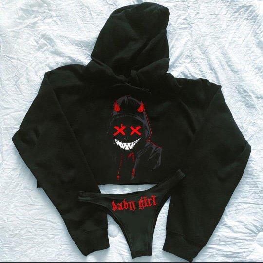 Street Devil Print Casual Hooded Suit