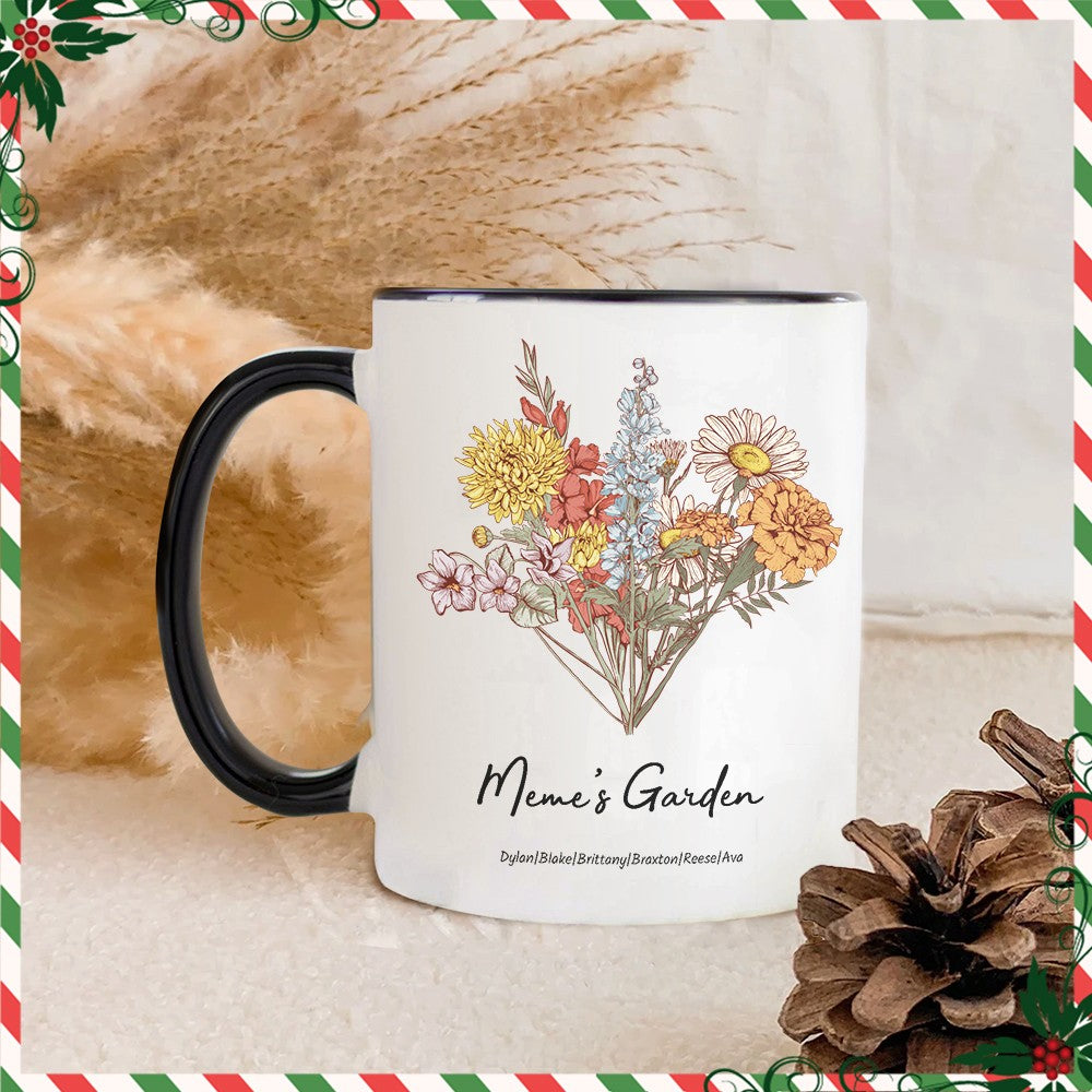 Birth Flower Family Bouquet Custom mug with black border