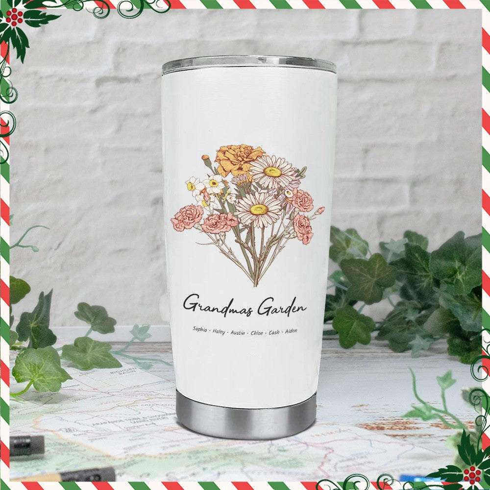 Birth Flower Family Bouquet Custom Stainless Steel Tumbler