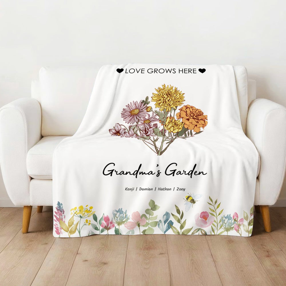 Birth Flower Family Bouquet Customized Blanket