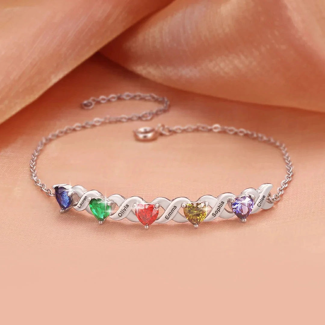 Custom Heart Birthstone Bracelet