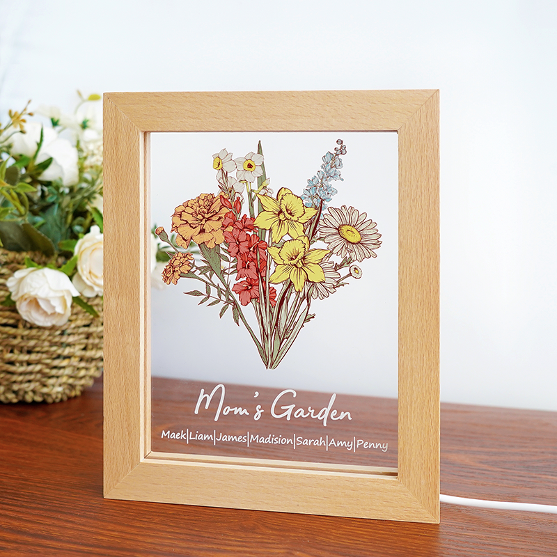 Birth Flower Family Bouquet Personalized Names Light