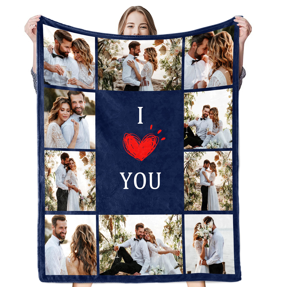 Custom Blanket with 10 Photos Personalized Picture Throw Blanket