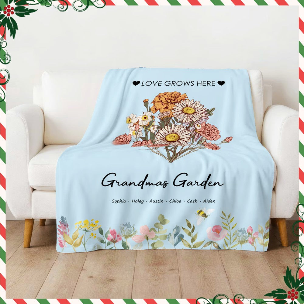 Birth Flower Family Bouquet Customized Blanket