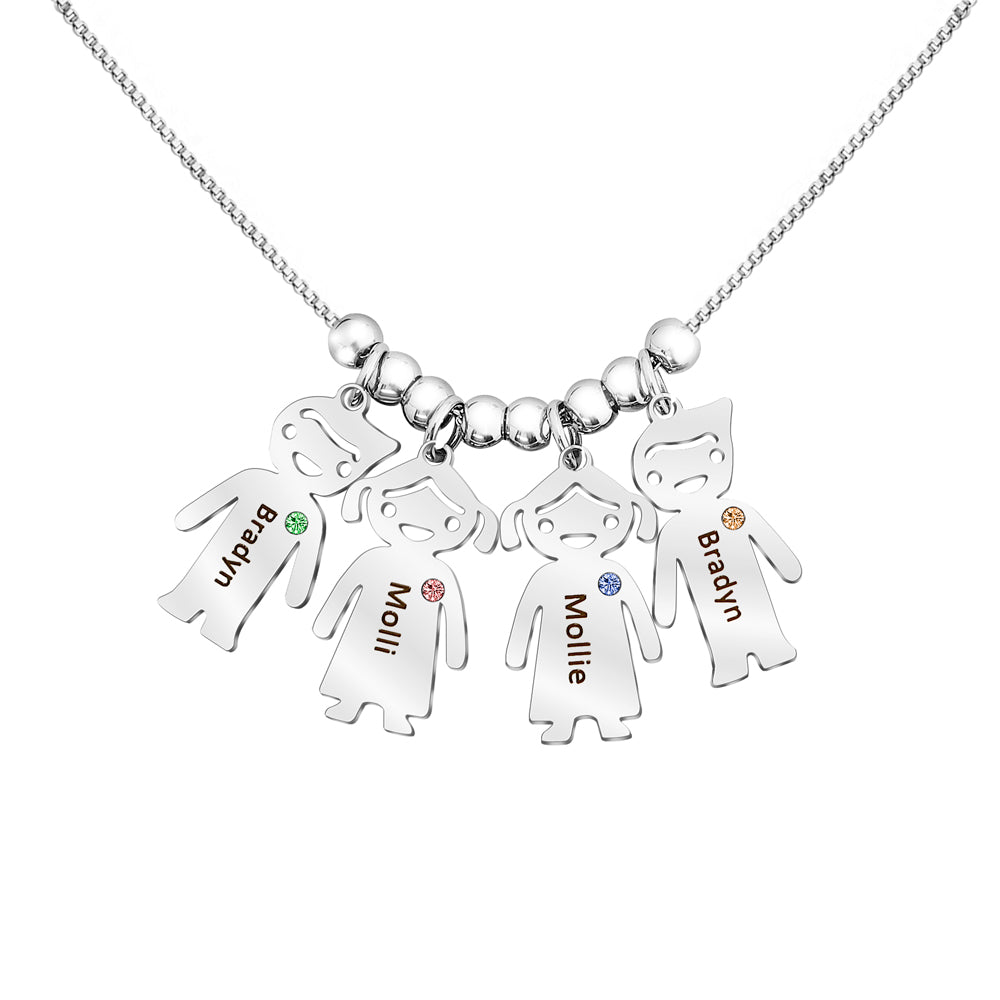 Mother's necklace with engravable birthstone children's charms