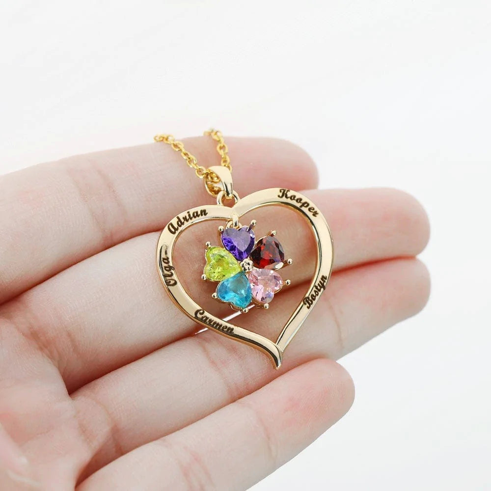 Custom Names Heart Necklace With Birthstones