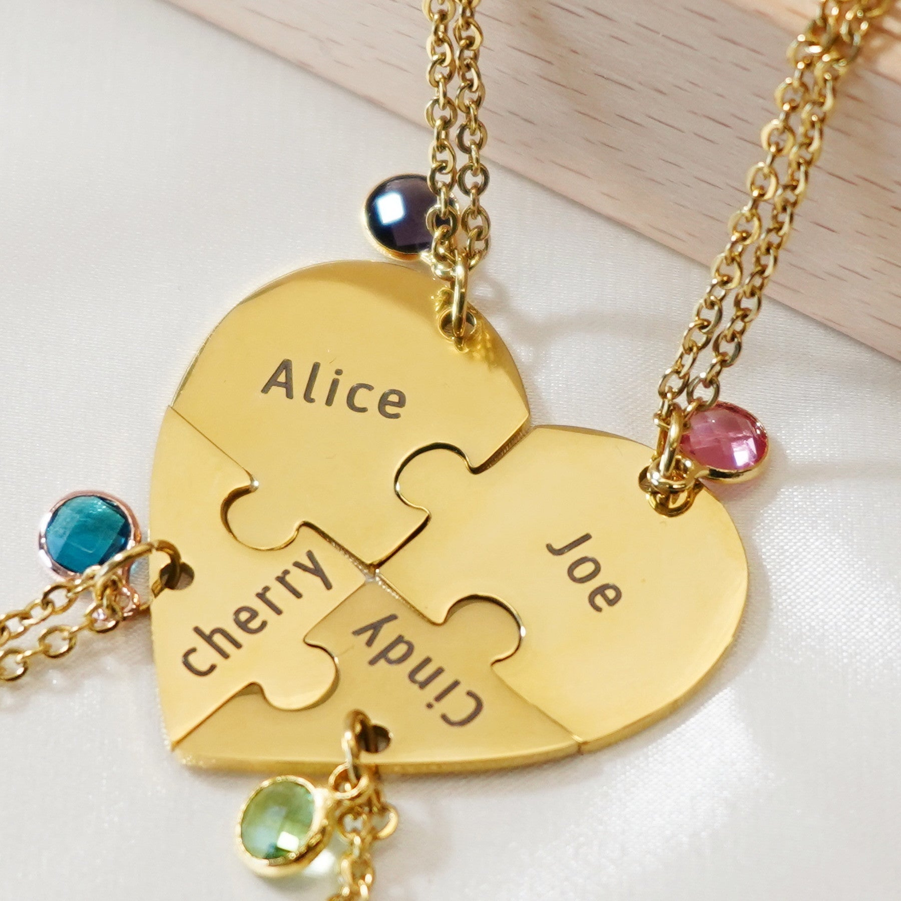 Custom Heart Pendant Puzzle Necklace with Birthstone