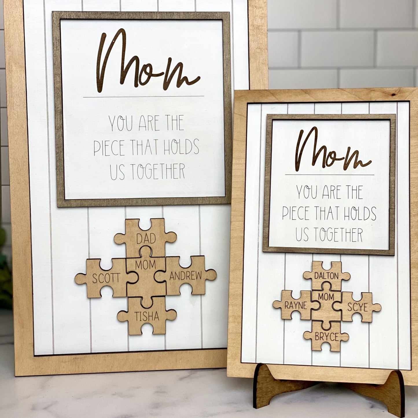 You Are The Piece That Holds Us Together Mom - Personalized Wooden Puzzle Sign