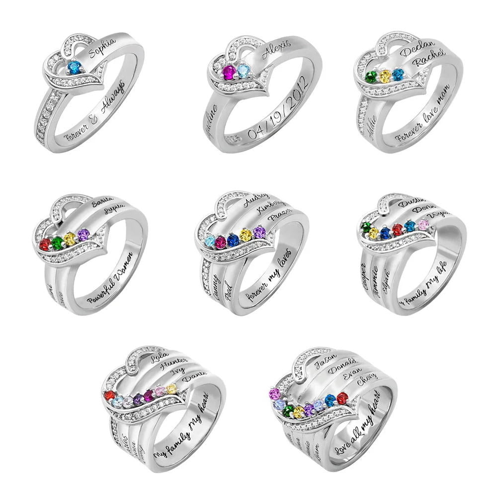 Custom Heart Birthstone Ring