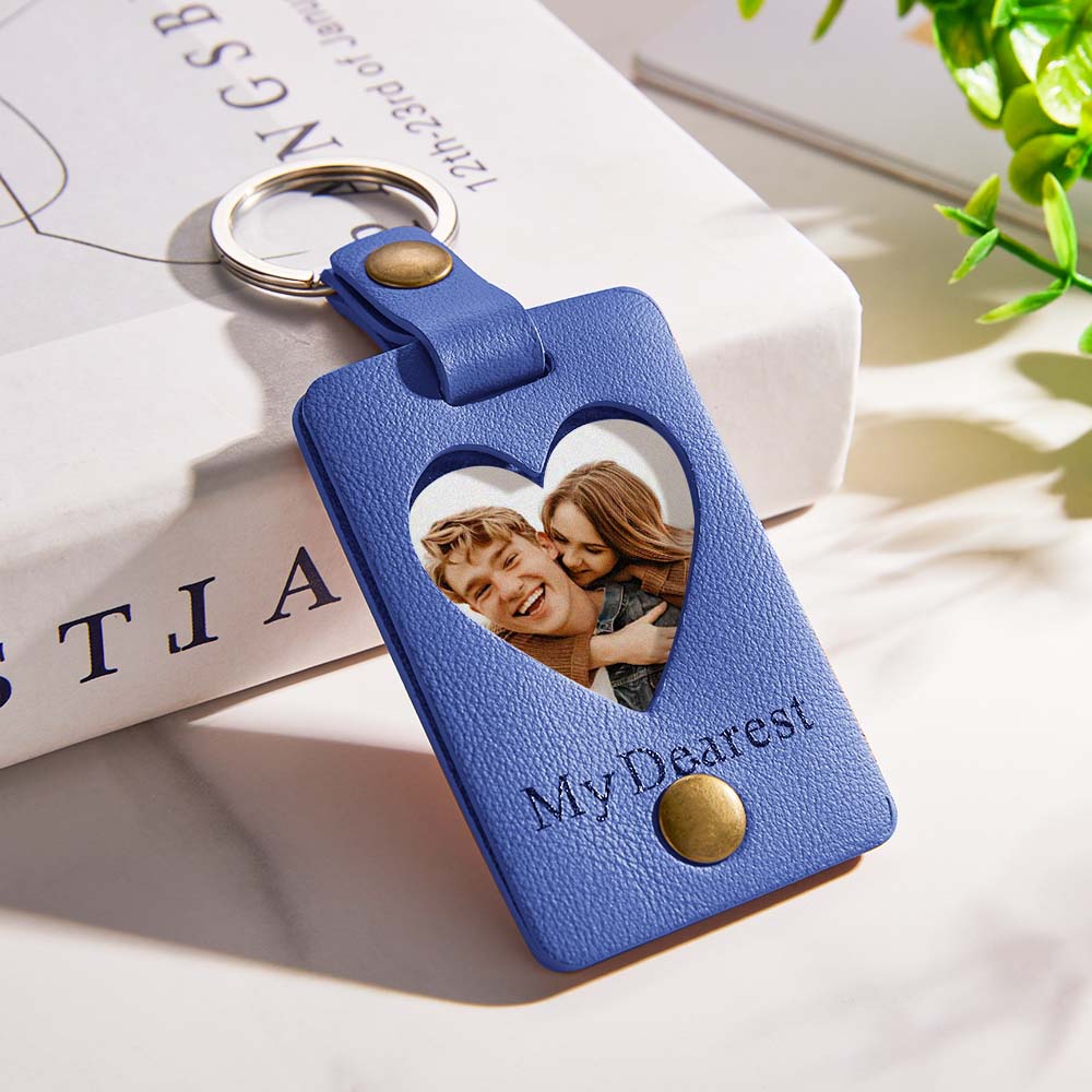 Custom Photo Engraved Keychains Heart-shaped Leather Gifts for Couple