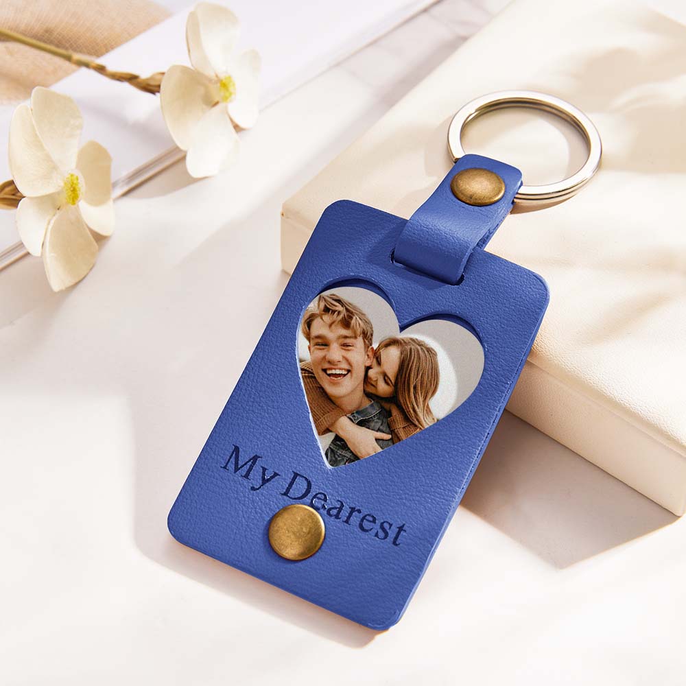 Custom Photo Engraved Keychains Heart-shaped Leather Gifts for Couple