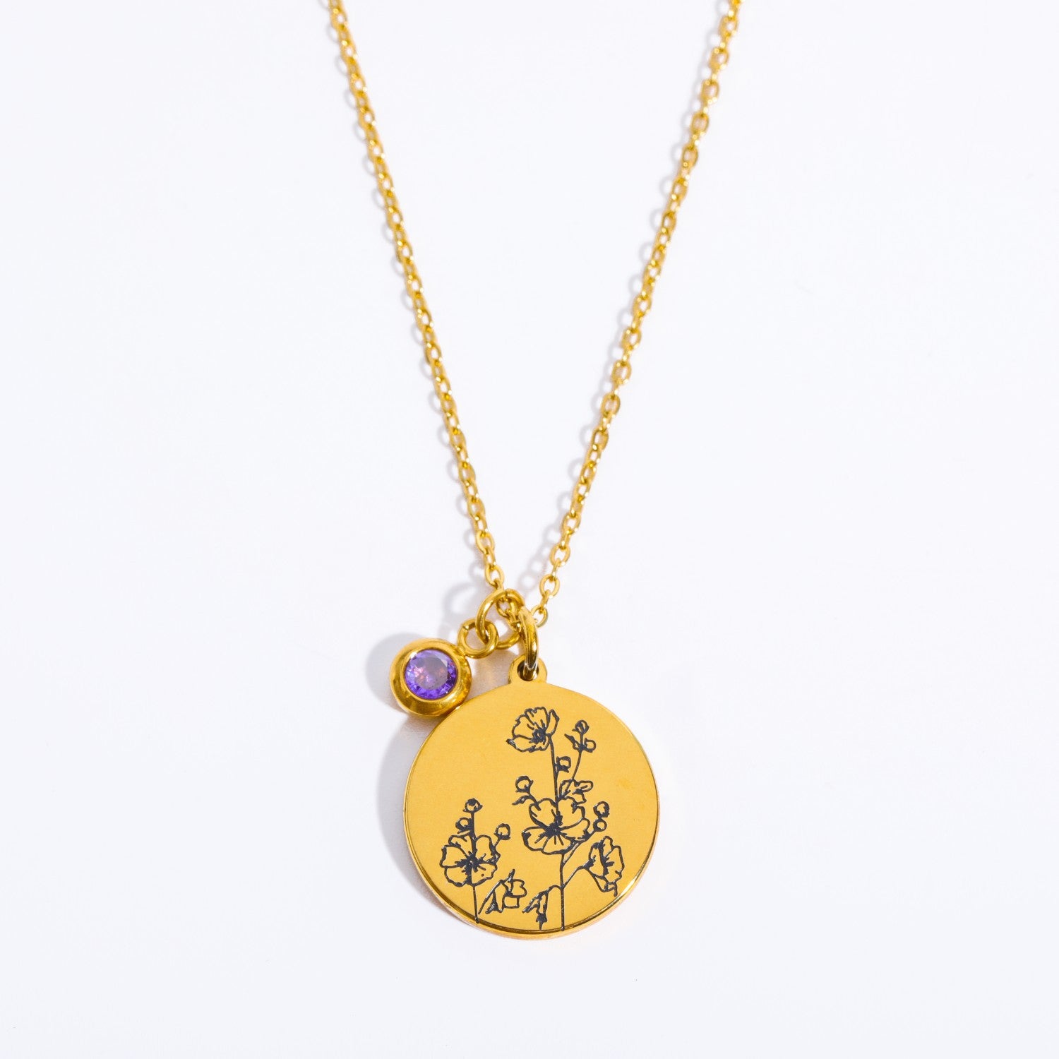 Custom Round Sketch Birth Month Flower Necklace