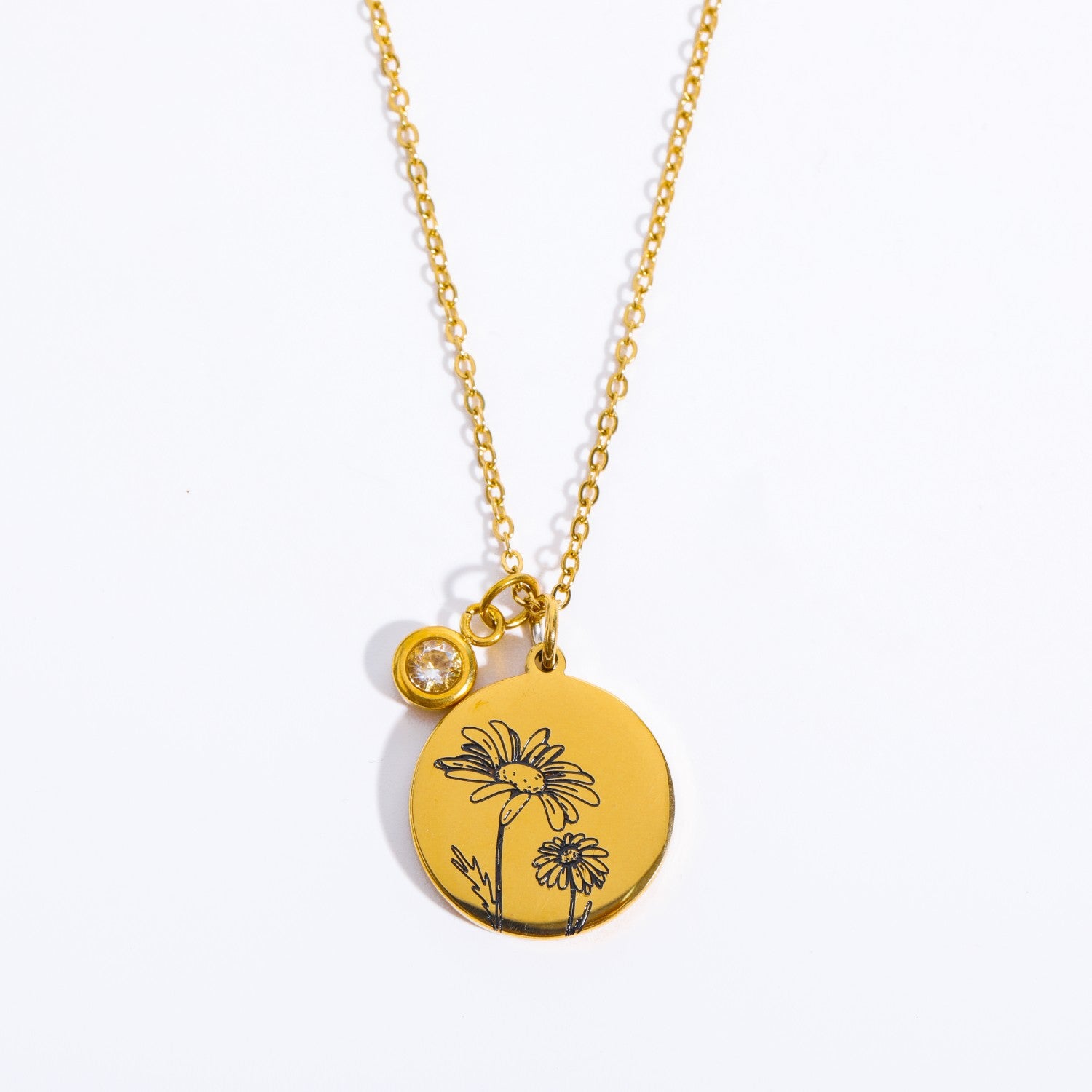 Custom Round Sketch Birth Month Flower Necklace