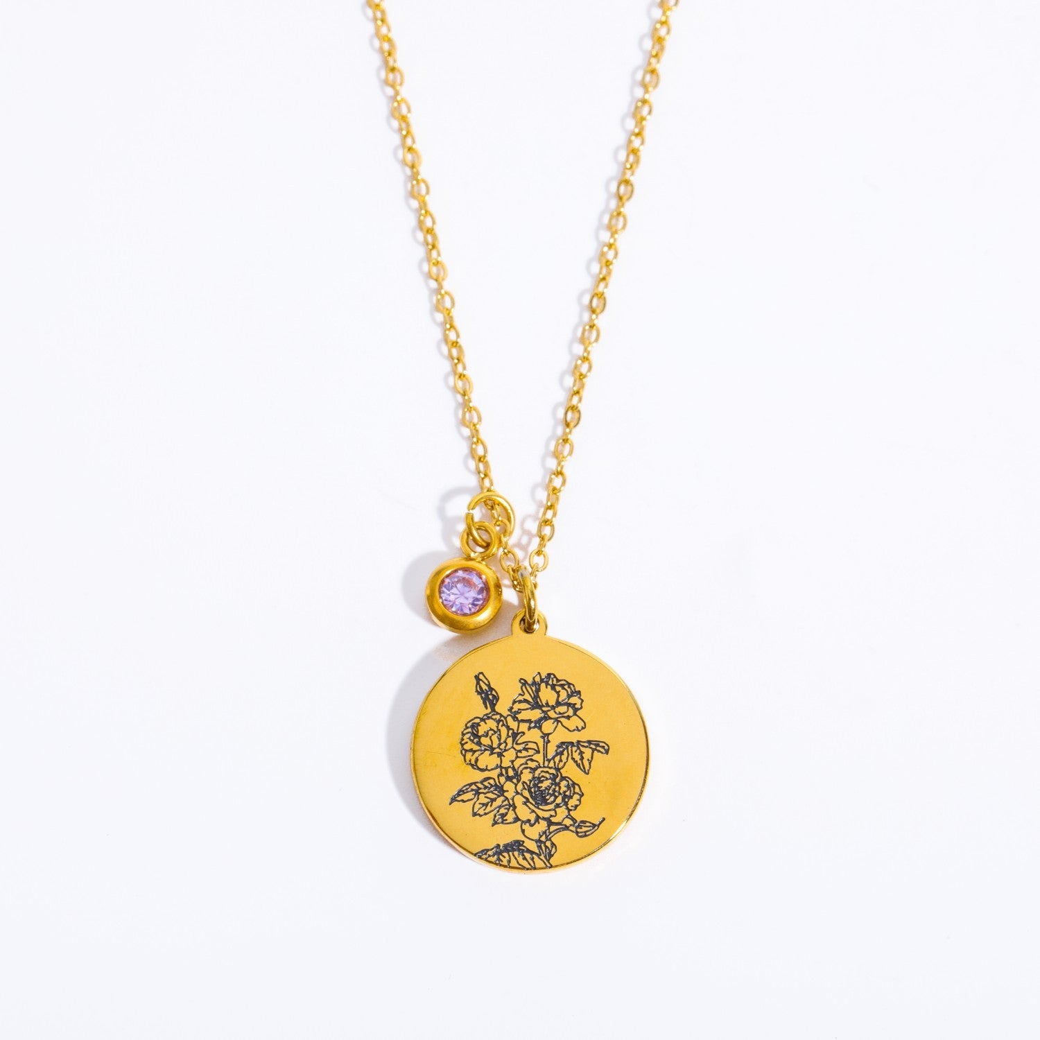 Custom Round Sketch Birth Month Flower Necklace