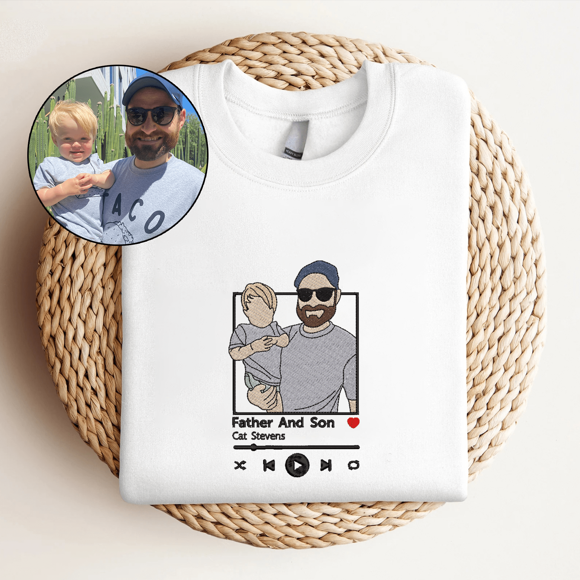 Custom Embroidered Sweatshirt Portrait Music Player Couple Family Gift For Boyfriend