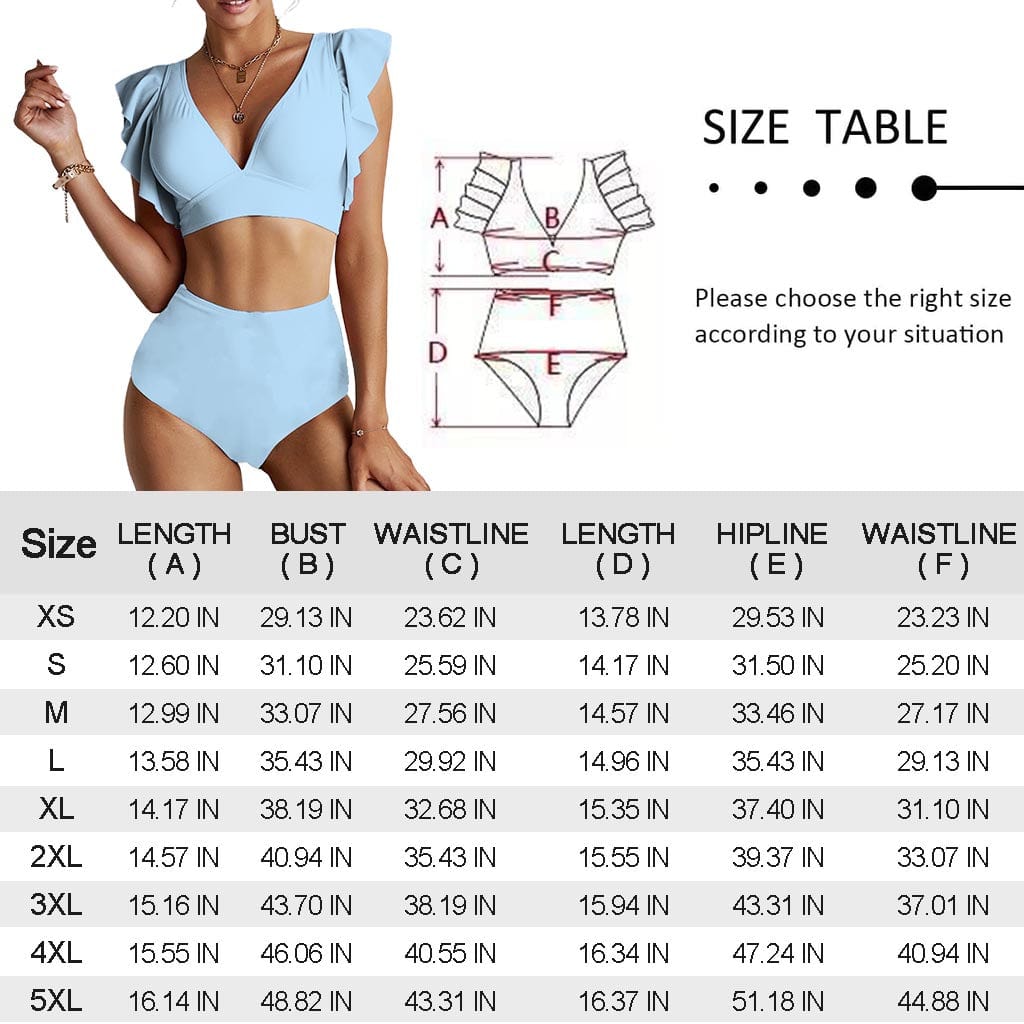 Custom Face American Falg Blue Women Ruffle High Waisted Flounce Bikini Set