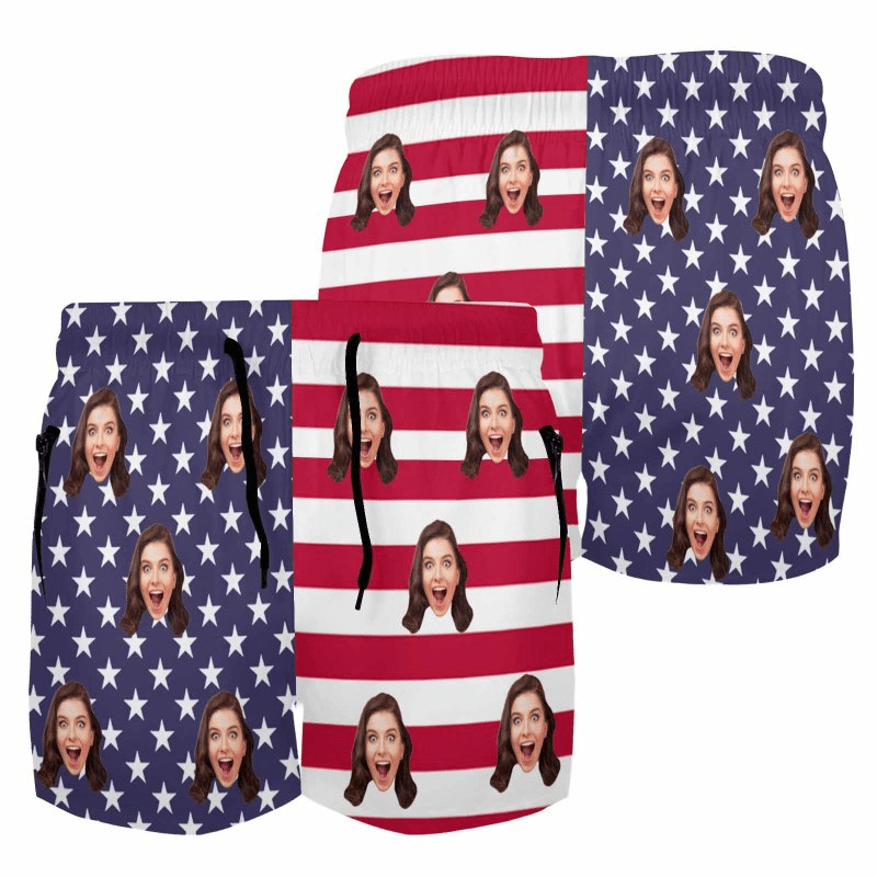 Custom Face American Flag Women Ruffle High Waisted Flounce Bikini Set