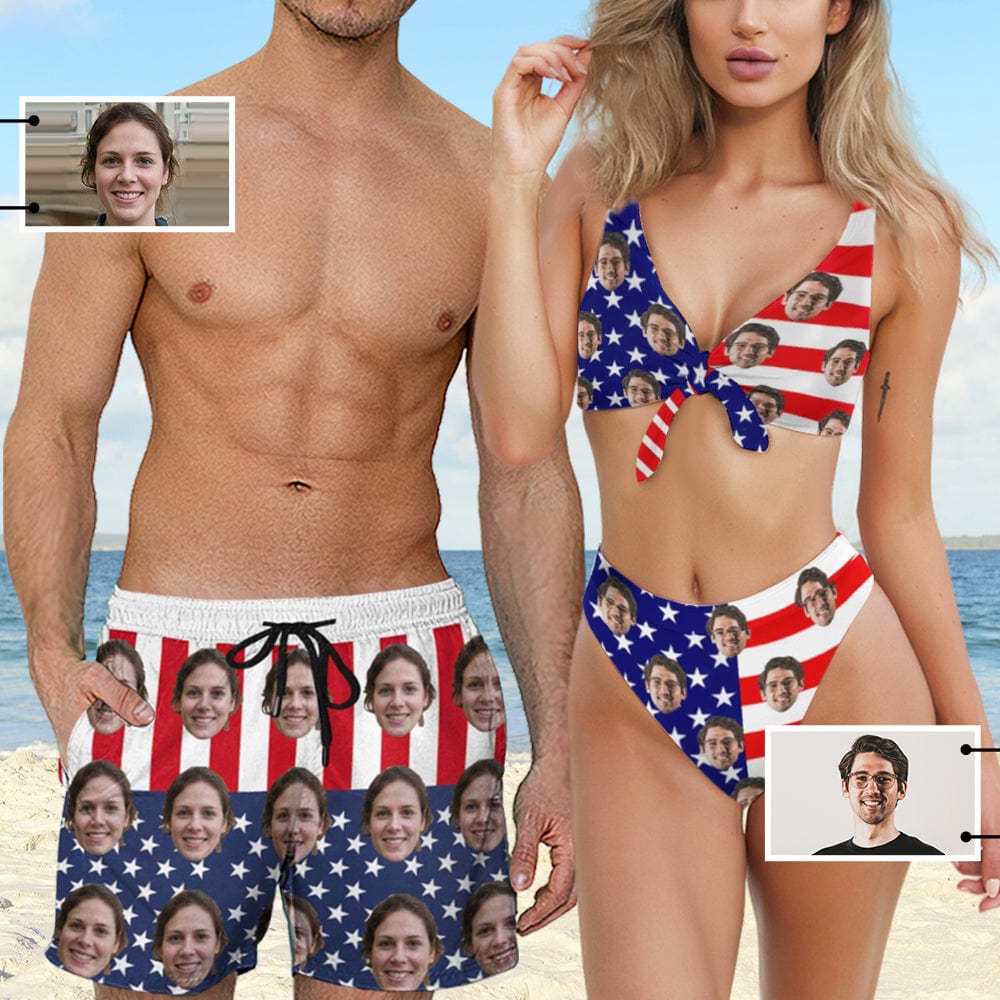 Custom Husband Face American Flag Swimsuit