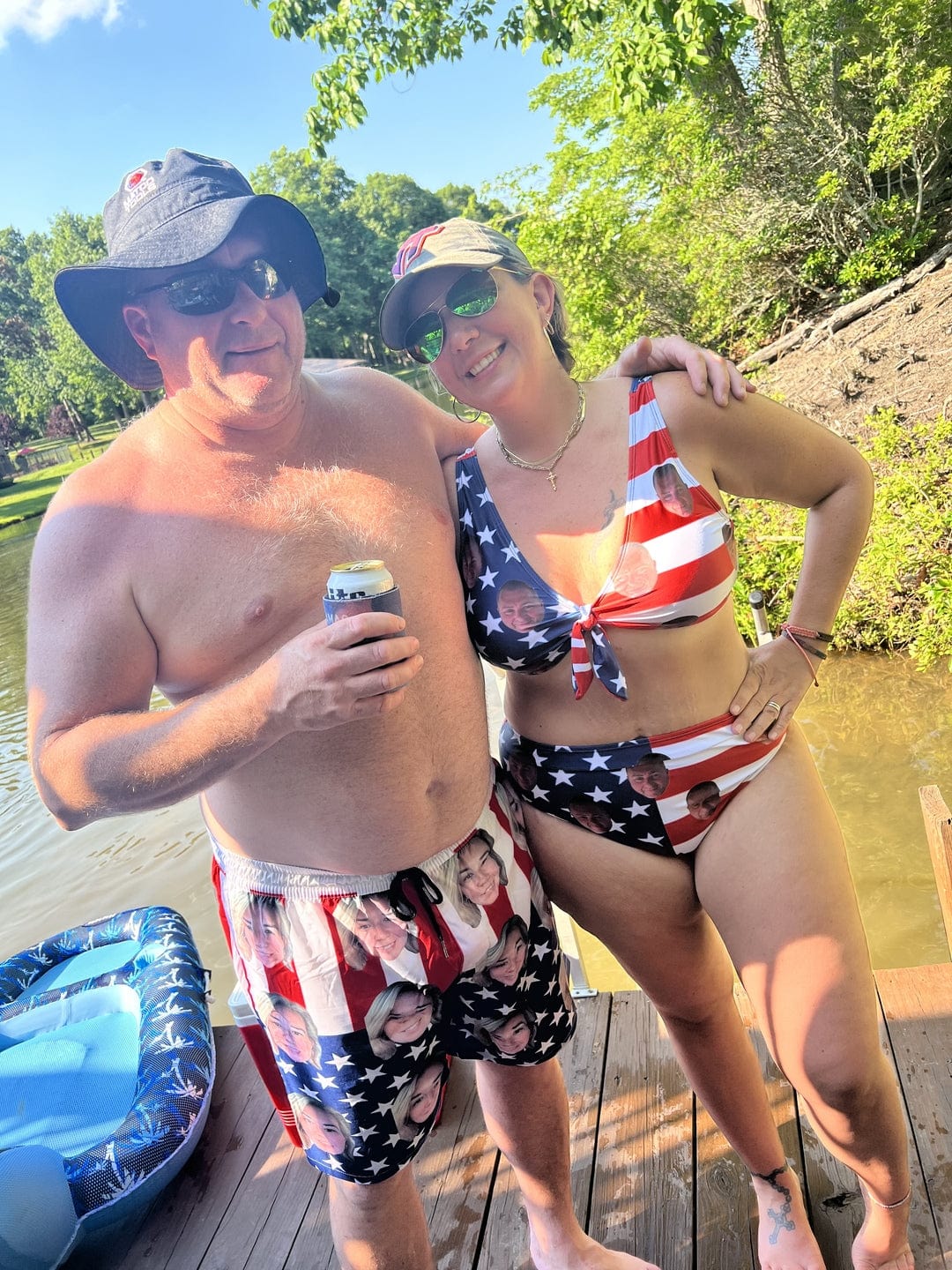 Custom Husband Face American Flag Swimsuit