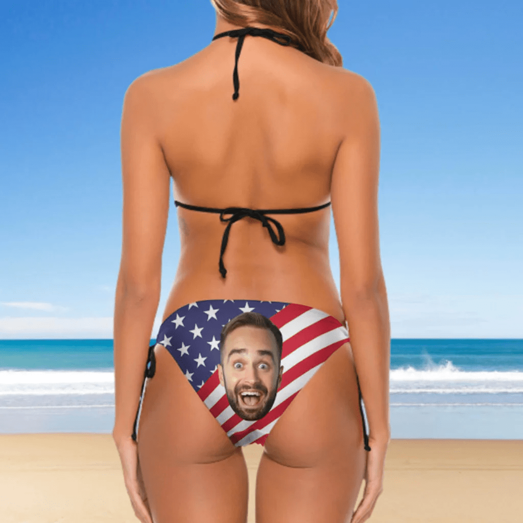 Custom Face American Flag Couple Matching Swimsuit