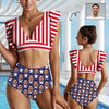 Custom Face American Flag Women Ruffle High Waisted Flounce Bikini Set