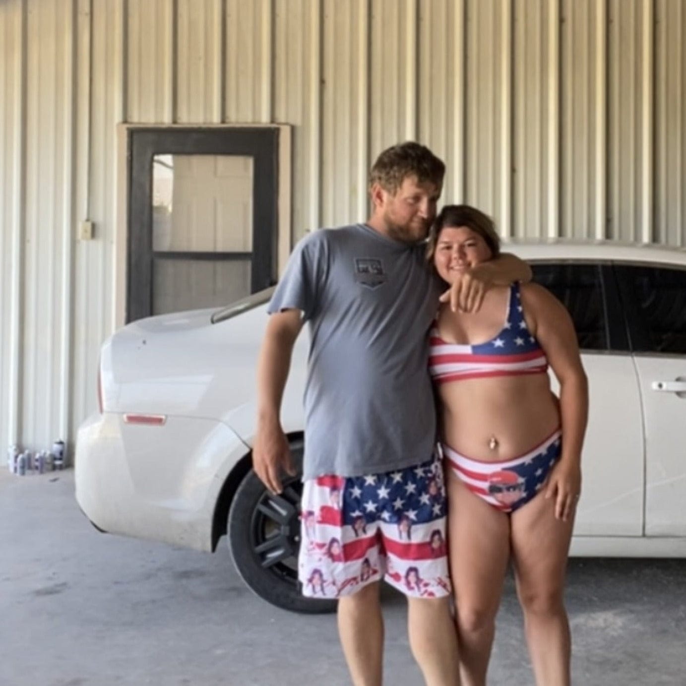 Custom Face Flag Couple Matching Swimsuit