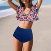 Custom Face American Falg Blue Women Ruffle High Waisted Flounce Bikini Set