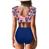 Custom Face American Falg Blue Women Ruffle High Waisted Flounce Bikini Set