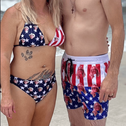 Custom Face USA Flag Deep V Neck Tie Side Low Waisted Triangle Bikini Personalized Bathing Suit Women's Two Piece Swimsuit Summer Beach Pool Outfits