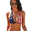 Deep V Neck-Custom Face American Flag Star Personalized Bikini Swimsuit Top