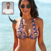 Deep V Neck-Custom Face American Flag Star Personalized Bikini Swimsuit Top