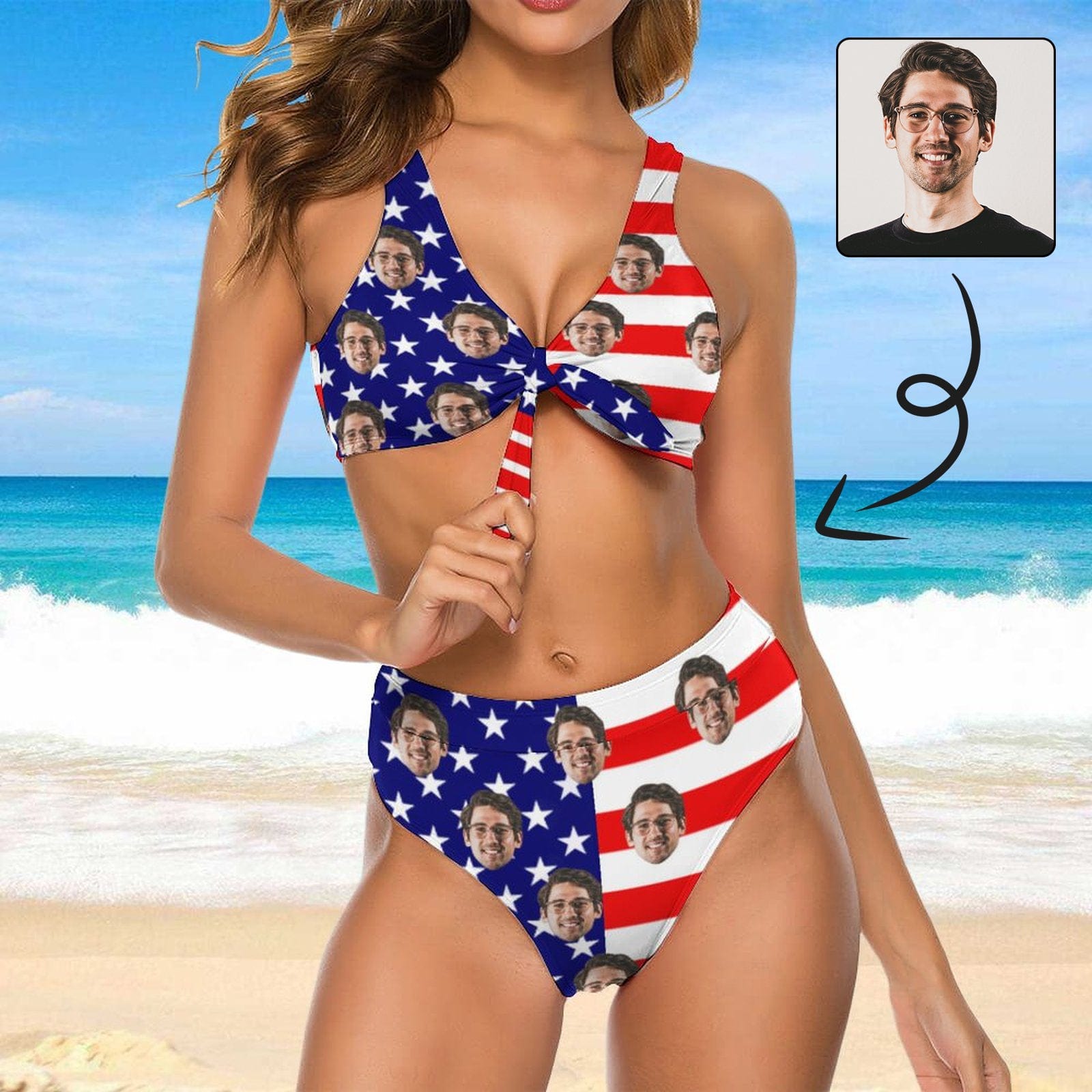 Custom Husband Face American Flag Swimsuit